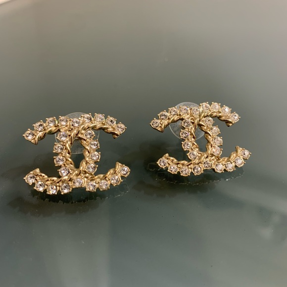 Authentic Chanel CC 21C NB4X large crystal logo earrings - Picture 3 of 7